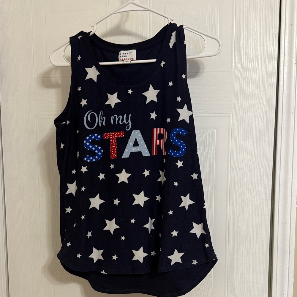 Liberty Dark Blue Tank Top with White Stars and Colorful Text